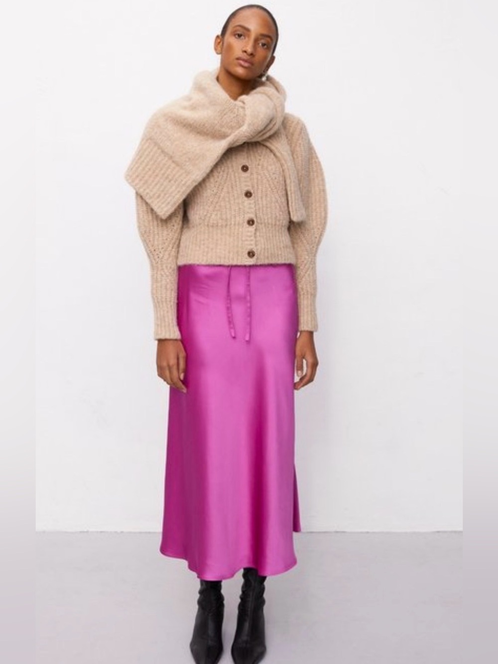 Les Coyotes De Paris Joyce satin A line midi skirt in rhubarb pink size 36 US 4